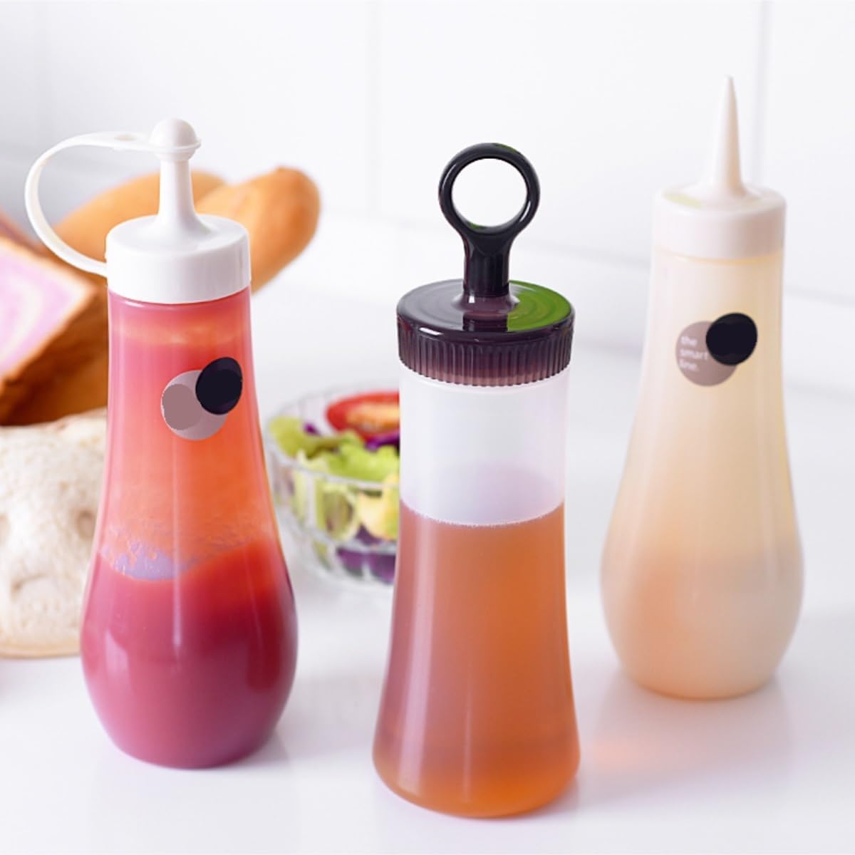 Squeeze Bottle 5PCS Refillable Condiment Squeeze Bottle Salad Dressing Ketchup Mayonnaise Syrup Container Dinnerware(White)