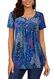 Eigenschaft: Kurzarm Blusen Shirts mit V-Ausschnitt, verziert mit drei Vintage Knöpfe, elegant lose Saum, Shirts für Sommer. Dieses Casual Bluse ist atmungsaktiv und toll zu tragen den ganzen Tag.