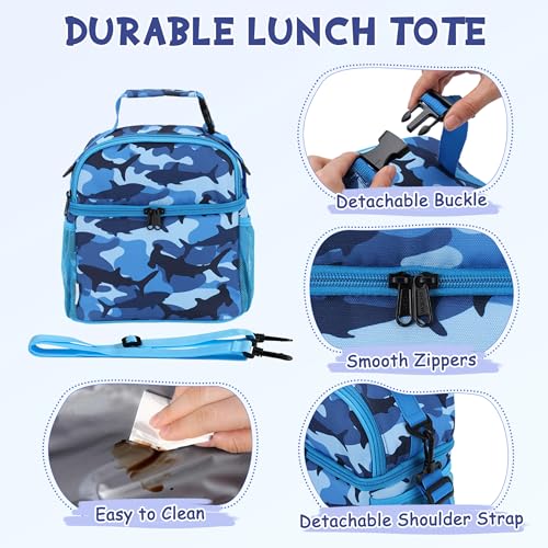 VASCHY Lunch Bag for Kids Insulated Lunch Box Double Compartments Cooler Lunch Tote for Toddlers Boys Girls School/Daycare/Picnic Ocean Sharks - Image 3