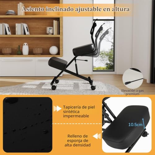 Miniatura 4 de Giantex Silla Ergonómica De Rodillas Con Respaldo, 4 Ruedas Bloqueables Y Apoyo Para Rodillas, Silla De Trabajo Con Asiento Ajustable Para Corregir La Postura, Carga Hasta 110 Kg