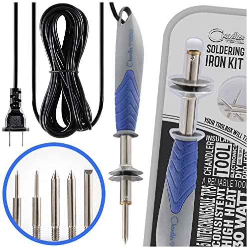 Soldering Iron Kit, 30 Watt Soldering Iron Pen Tool, 5 Soldering Tips, Lead-Free Solder Wire and Stand, Micro Mini Soldering Gun for Jewelry, Electronics, Welding, & Crafts by Chandler Tool