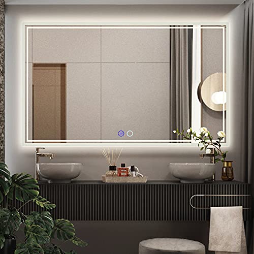 ZELIEVE 60 x 36 Led Bathroom Mirror,Led Backlit Mirror,Anti-Fog,Dimmable,Touch Button,Water Proof,Horizontal/Vertical Wall Mounted,LED Vanity Mirror,LED Mirror for Bathroom,Lighted Bathroom Mirror