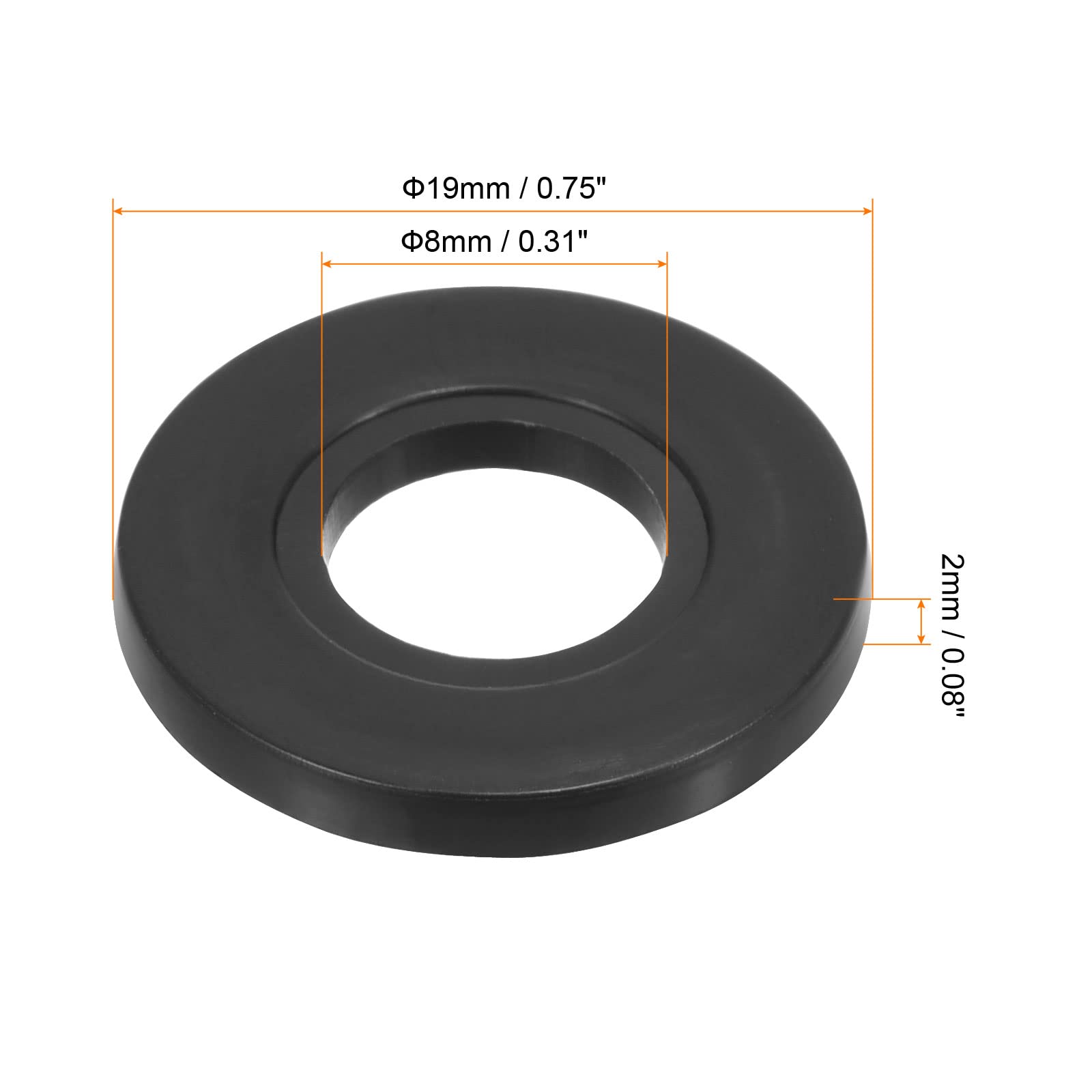 PATIKIL M8 Nylon Flat Washer, 8 Pack 8mm ID 19mm OD 2mm Thick Sealing Spacer Gasket Ring for Faucet Pipe Water Hose Fastener Bolt Black - Image 2