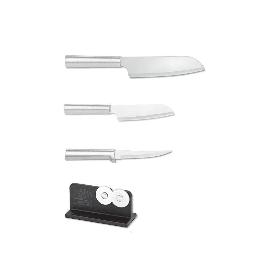 Cutlery Starter Kit 4-Piece Set – Includes Super Parer, Cook’s Utility Plus Quick Edge Knife Sharpener, Brushed Aluminum Handles