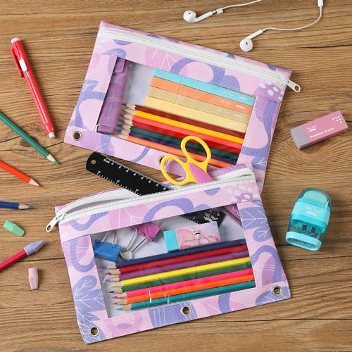 Image of Mr. Pen- Pencil Pouch for 3 Ring Binder, 2 Pack, 10 inchx6.75 inch, Smooth Zipper | Clear Window, Large Capacity Pencil Case with 3 Reinforced Grommets for School, Office, Supplies Storage
