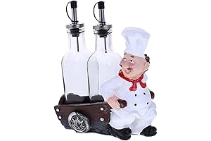 Elegant Chef Decor for Enhanced Kitchen Aesthetics: Glass Oil & Vinegar Dispensers with Metal Holders