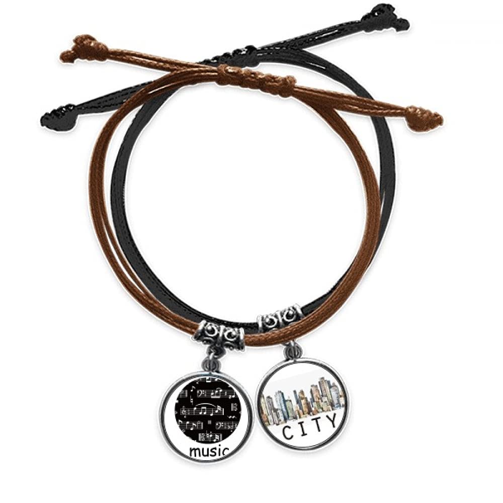 Bracelet notes de musique en cuir et corde noir blanc cadeau idéal