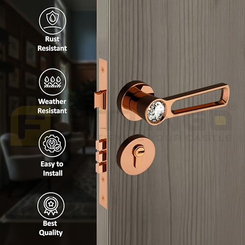 Image of Nice Mortise Door Handle Lock Set /Premium Zinc Alloy Door Handle with Locks /Heavy-Duty Main Door Handle with Lock for Home, Office & Hotel Doors - 3 Years Warranty (PVD Bronze)