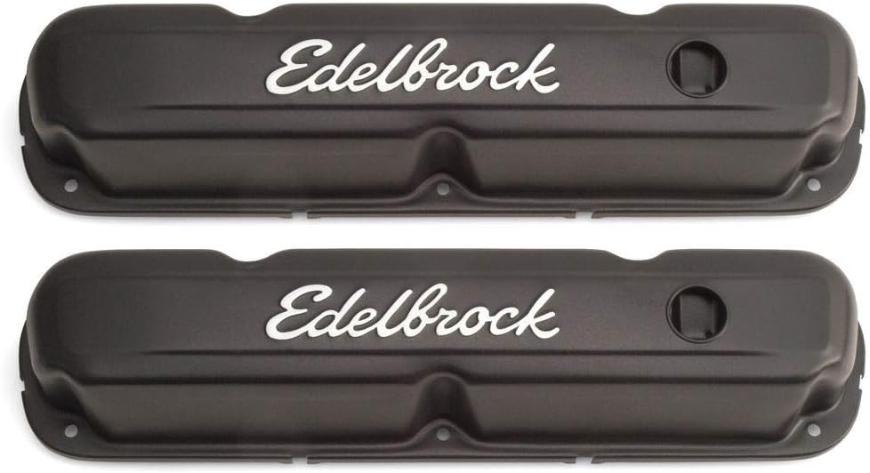 Edelbrock 4473 Signature Series Valve Cover Chrysler 318-360 Low Profile Chrome w/Black Finish