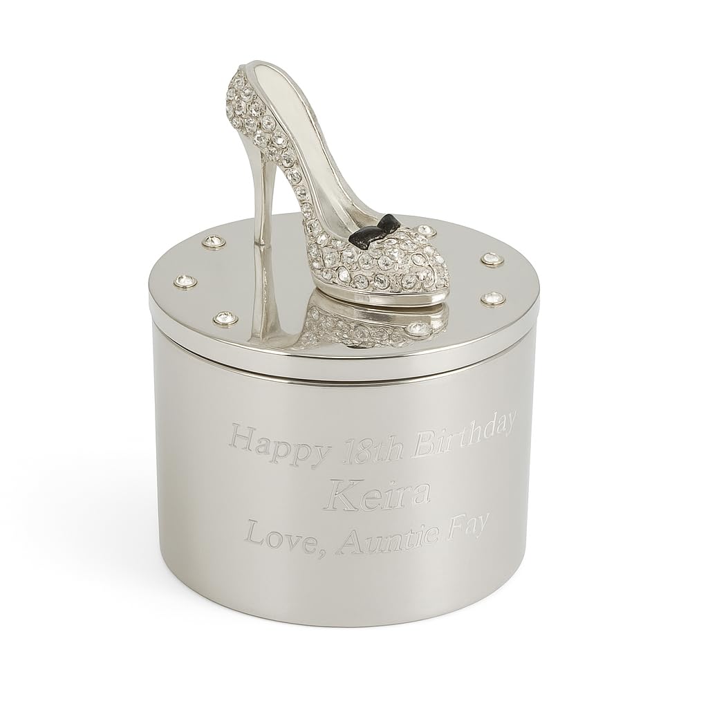 Rutherfords Gifts Personalised Crystal High Heel Shoe Trinket Box - Engraved with A Message of Your Choosing
