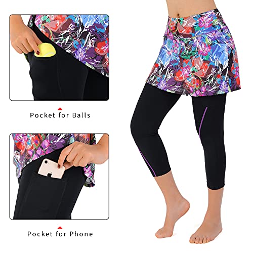 ANIVIVO Yoga Leggings with Skirts for Women,Skirted Leggings for Tennis Women Golf Clothes with Pockets(Color Chaotic,2XL) - Thumbnail 5