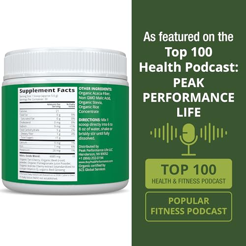 Image of USDA Organic Plant Based Nitric Oxide Booster Powder Supplement for Men & Women - Caffeine Free Supplements 5 Top Ingredients - Beet Root, Tart Cherry, Acerola Cherry, Pomegranate, Red Ginseng