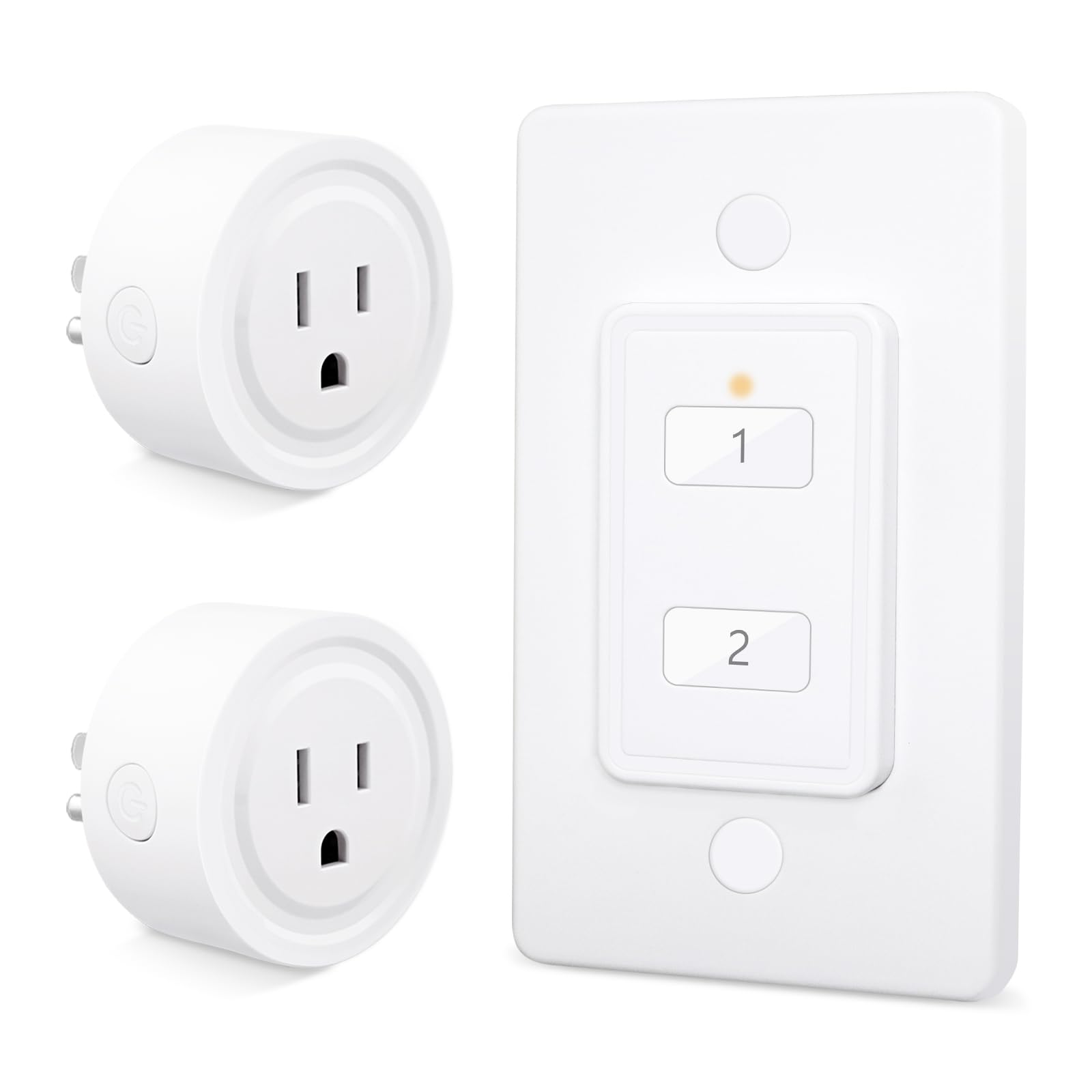 LoraTap Mini Wireless Remote Control Outlet Plug Adapter (2 Pack) with Remote, 2 Channel Wall Switch, 656ft Control Range for Indoor Lamps and Home Appliances, No Hub Required, 10A/1100W, White