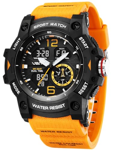 Image of V2A Stryke 50mm Analog Digital Watch for Men | Rugged Guard Bezel Design | Alarm Stopwatch Backlight | TPU Sport Strap | 50M Water Resistant Outdoor Watch | Gift for Mens