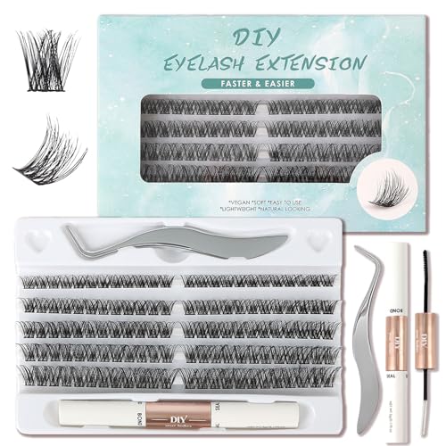 MOTIBACK Juego de extensiones de pestañas, 120 unidades, 6 – 12 mm, con pegamento para pestañas y pinzas para un aspecto natural a voluminoso