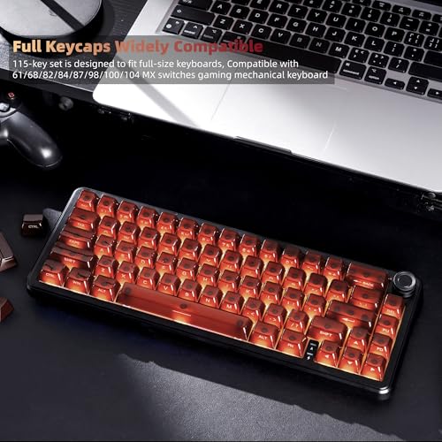 Image of Womier Jelly Keycaps, Ceramic Keycaps Style Clear PC Custom Keycaps Set | Laser Carving Side Printing 60% 75% 100%, MDA Profile for Mechanical Keyboard Caps, Compatible Full-Sized Layout, Red /Brown