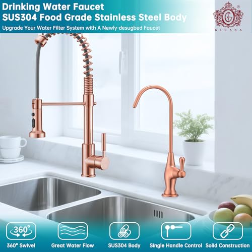 Image of Sink Drinking Water Faucet, Sink Water Filter System, Suitable for Most Reverse Osmosis or Water Filtration Systems, Stainless Steel Reverse Osmosis Faucet for Kitchen Bar, Red Copper