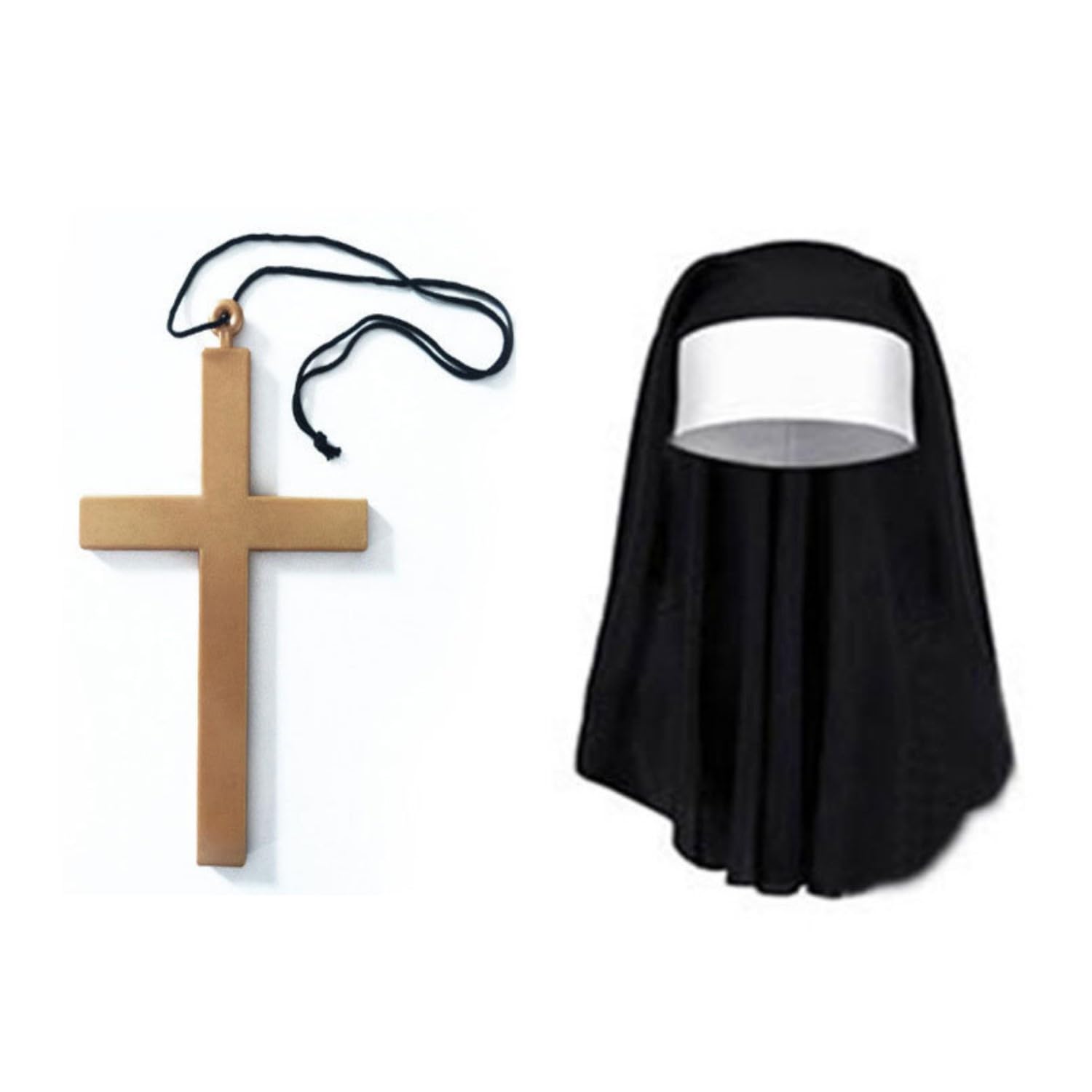 Lezevn 6 Pieces Nun Costume Accessories Nun Hat White Collar Gold Cross Pendent Necklace Halloween Cosplay Accessories - Image 3