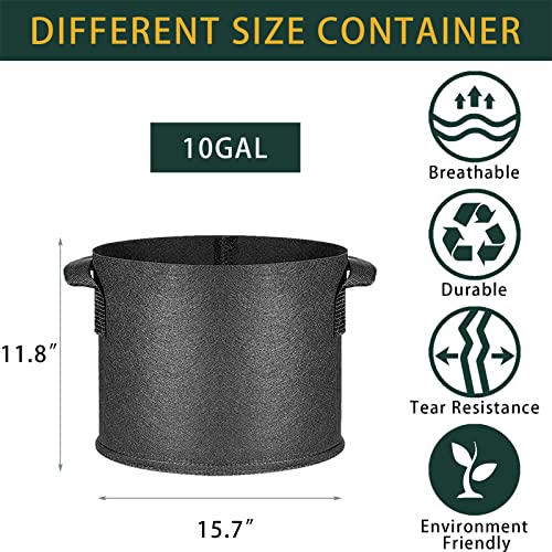 6-Pack 10 Gallon Plant Grow Bags,Aeration Fabric Planters Pots With Sturdy Handles,350G Heavy Duty Garden Planter Grow Pot For Tomato/Flower/Plant(Black) #TOP2