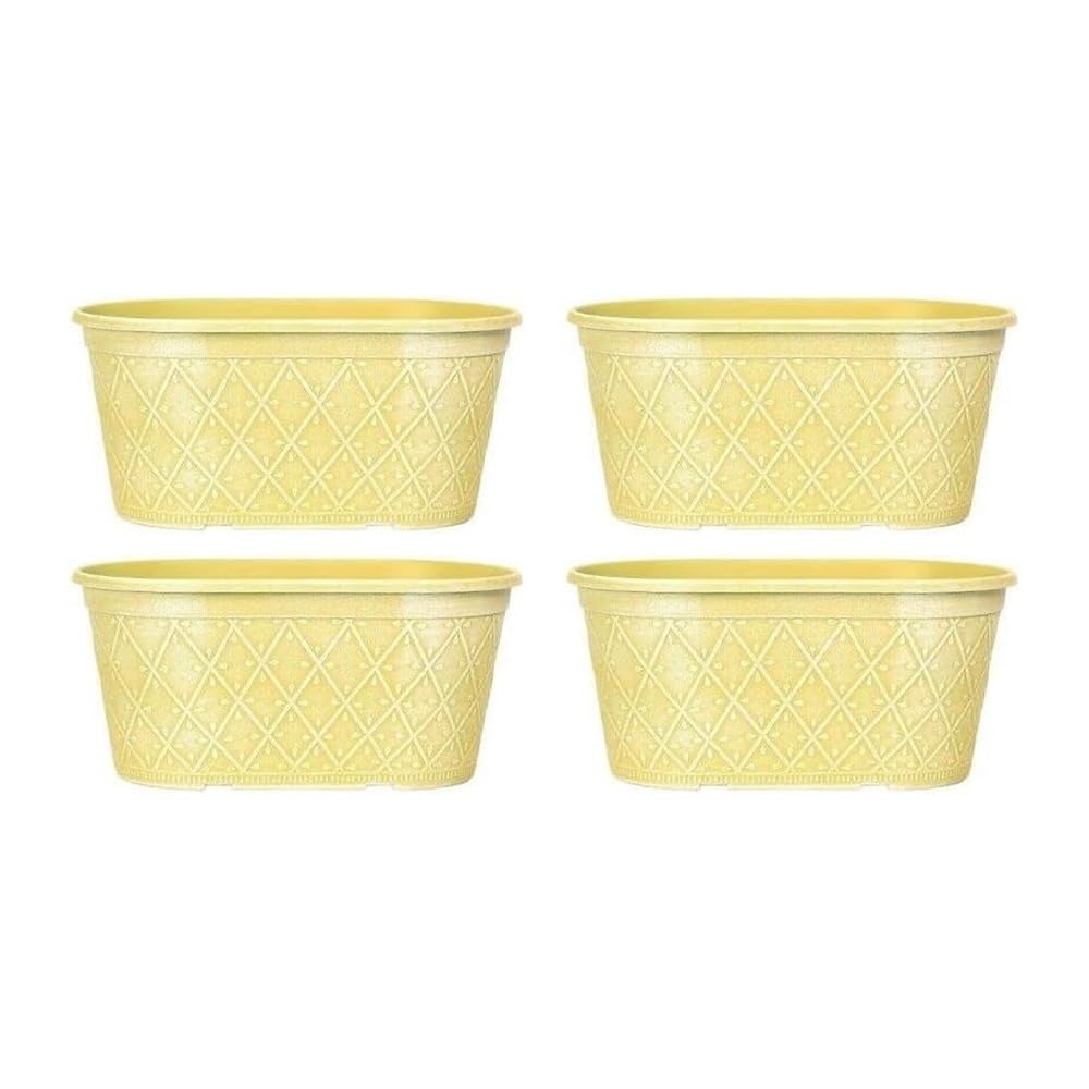 Powdered Whitewashed Trough Window Box – Decorative Plastic Outdoor Planter with Drainage Holes – Weatherproof Outdoor Planter with Drainage Holes Flower Pot for Gardens (Sunglow Yellow - 40cm, 4Pack)