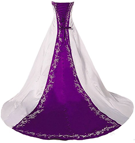 Vantexi Damen Trägerloses Stickerei Brautkleid Hochzeitskleider Elfenbein Lila 46