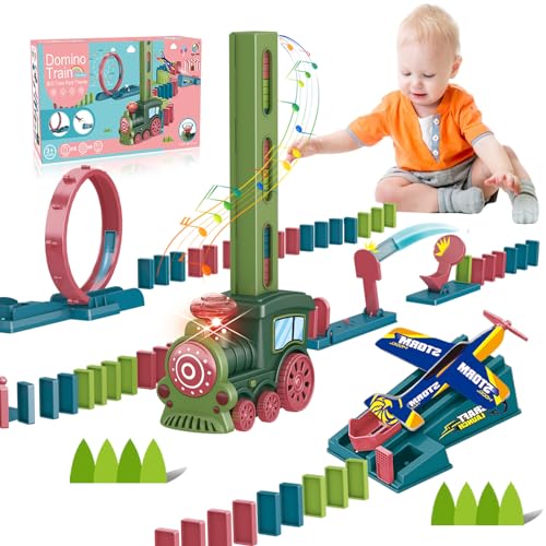 KBIBCK Domino Zug Set 100-teilig - Mit Licht & Sound, Pädagogisches Spielzeug Ab 3 Jahren