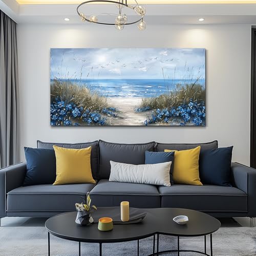 KELIYUAN Large Wall Art For Living Room Canvas Wall Decor For Office Bedroom Decoration Blue Ocean Wall Painting Sea Wave Pictures Printing Artwork Modern Beach Posters Aesthetic Home Decor 24"x48" - Image 4