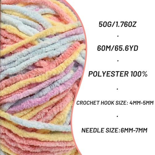 Image of 2 Pack Fluffy Velvet Yarn for Crocheting,Baby Blanket Yarn for Crocheting Soft,100g(131yds) Amigurumi Yarns,Plush Chenille Crochet Yarns,Puzzle Yarn for Crochet Weaving Craft(2 Macaron)