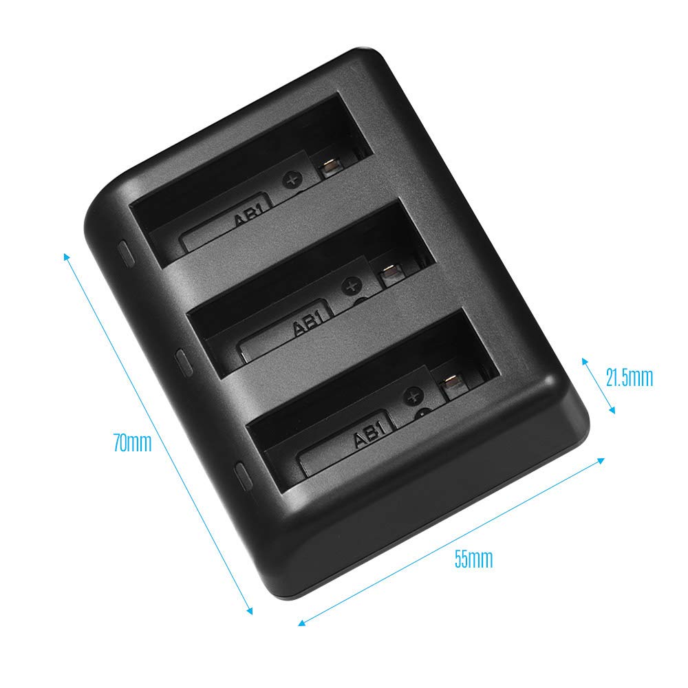 Docooler Ladekit 3-Kanal Ladegerät mit 2 Stück 1300mAh Li-Ion Akkus USB Ladekabel für OSMO Action Kamera