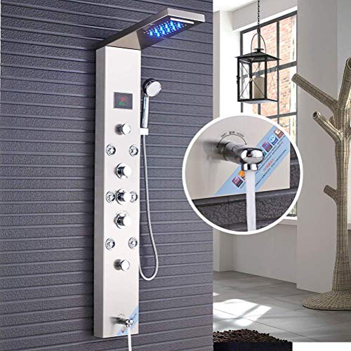 Votamuta Wall Mounted Shower Panel Tower System Light Led Rainfall Waterfall Shower Head Shower Tower Panel System With 6 Rain Massage Jets And Hand Sprayer Head Brushed Nickel #TOP7