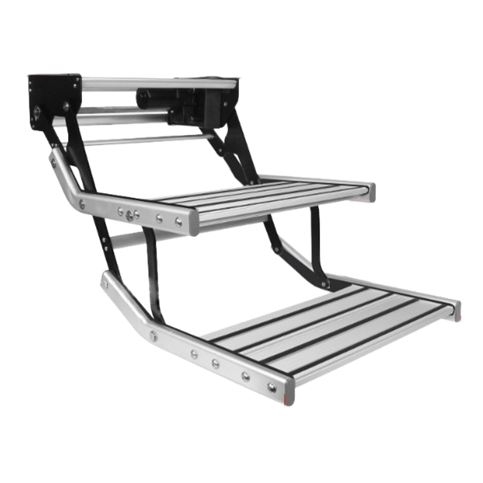 Schodek Kamper Aluminiowy Składany Z LED 12v 150kg, Antypoślizgowy Stopień Do Przyczepy, Bezpieczne Wejście Manualne I Elektryczne(Double,Electric 12v)