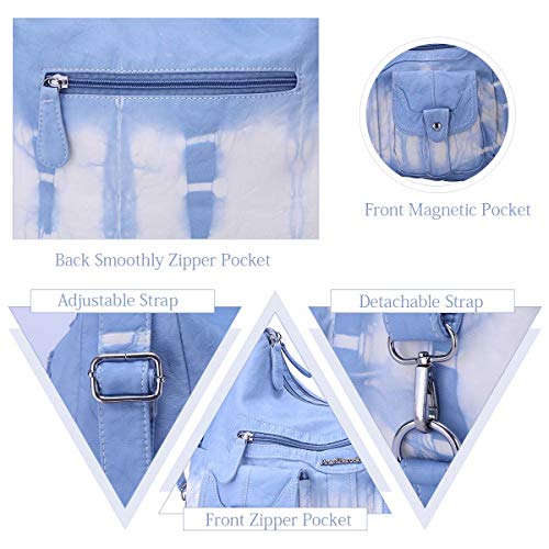 Angel Barcelo Women Multifunctional Soft Leather Handbag Purses Shoulder Hobo Messenger Crossbody Bag Lightblue #TOP3