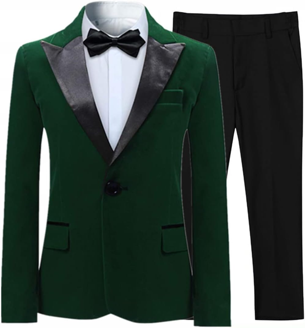 Boys Velvet Suit 2 Pcs Peak Lapel Tuxedo Formal Kids Ring Bearer Wedding Dresswear for Birthday Party STTZ08