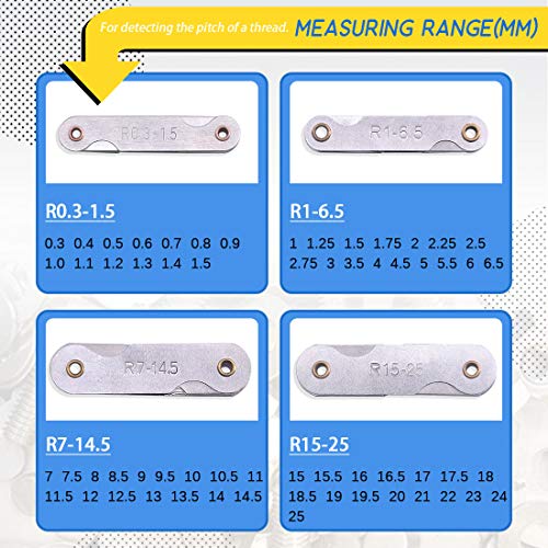 GLARKS G-985 4 Pack R0.3-1.5/ R1-6.5/ R7-14.5/ R15-25 Radius Gauge Set, Stainless Steel Radius Fillet Gage Portable Concave Convex Measuring Tool for Tool and Die Makers Check 7 GLARKS G-985 4 Pack R0.3-1.5/ R1-6.5/ R7-14.5/ R15-25 Radius Gauge Set, Stainless Steel Radius Fillet Gage Portable Concave Convex Measuring Tool for Tool and Die Makers Check - Image 7
