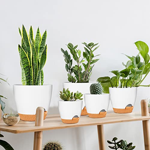 Gardife Plant Pots 7/6.5/6/5.5/5 Inch Self Watering Planters With Drainage Hole, Plastic Flower Pots, Nursery Planting Pot For All House Plants, Succulents,Snake Plant, African Violet, Flowers,White #TOP6