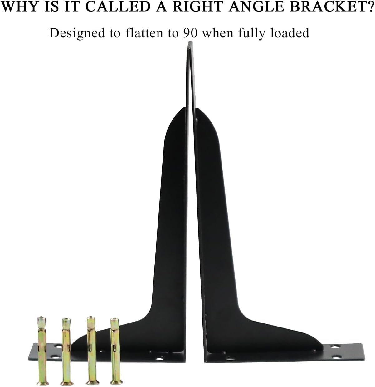 Soporte para Estantes de 4 Piezas – Escuadras de Soporte de Acero de 8/12/16 Pulgadas, Integrado de Ata Resistencia 90° para Montaje en Pared, Negro, Antioxido(4pcs-16IN/391MM)