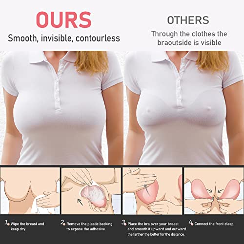 Sticky Bra Silicone Adhesive Bra Strapless Push Up Invisible Stick On Bra Invisilift Bra Breast Cups Nipple Covers Reusable With Gather Front Clip Strong Lift Deep V For Women Girls Backless Dress D #TOP4