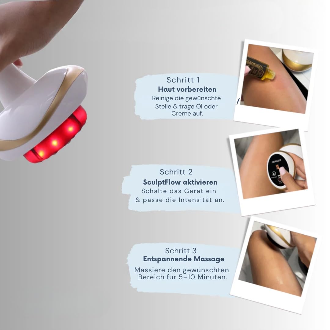 SculptFlow Pro | Tiefenmassage für leichtere Beine & glattere Haut – Körpermassagegerät mit Vakuum, 9 Vakuumstufen, 9 Wärmestufen, Gua Sha Schröpfmassage, Digital Display, kabellos USB