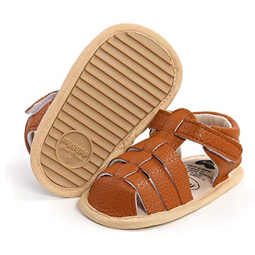 HULYKA Infant Baby Boys Girls Summer Sandals Closed-Toe Non Slip Beach Sandals Toddler First Walker Crib Shoes(6-12 Months Infant,E-brown)