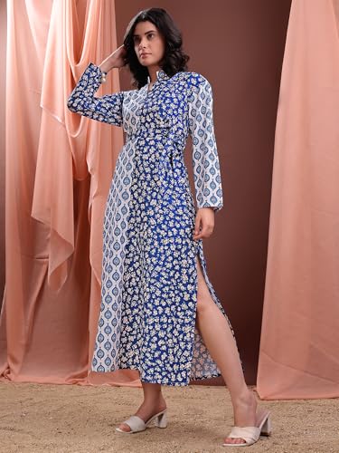 Image of PURVAJA Women's Mandarin Collar Cotton Blend Dress
