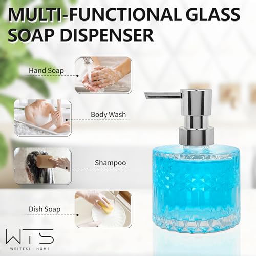 Image of Diamond Pattern Glass Soap Dispenser, Refillable Clear Glass Soap Dispenser with Plastic Rust Proof Pump for Dispense Hand soap, Body wash