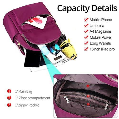 FORRICA Womens Backpack Casual Daypack Oxford Cloth Girls School Bags Waterproof Rucksack Lightweight Travel Backpack Purple L - Image 5