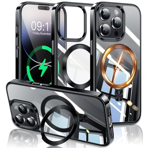 Image of ESTPEAK Titanium Black CD Mag-Stand Case for iPhone 14 Pro Case with Invisible Magnetic Ring, [Fit for MagSafe] [Never Yellowing] Top Clear Phone Case Cover for iPhone 14 Pro 6.1 inch Men Women
