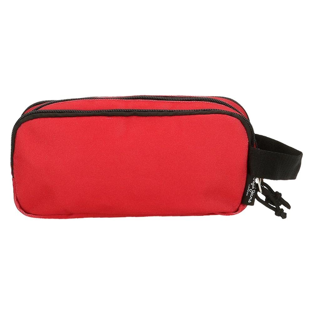 Pepe Jeans Aris Triple Pencil Case 22 x 12 x 5 cm Made of Polyester, Size for Backpack and Postcard by Joumma Bags, red - Image 3