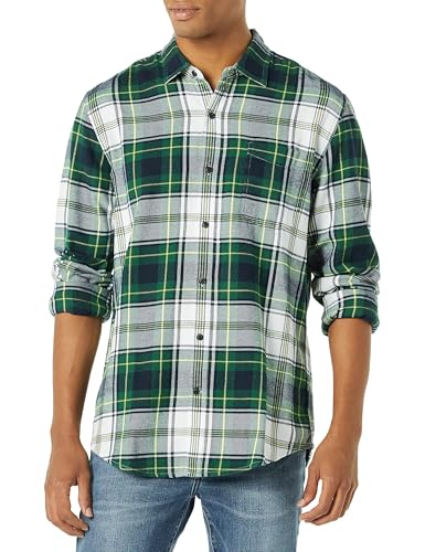 Amazon Essentials Men's Long-Sleeve Flannel Shirt (Available in Big & Tall), Green White Plaid, Large