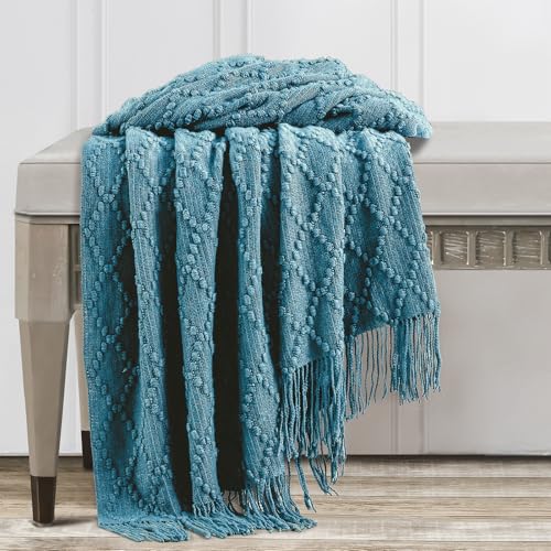 Couverture jacquard texturée bleu sarcelle en maille premium - 6
