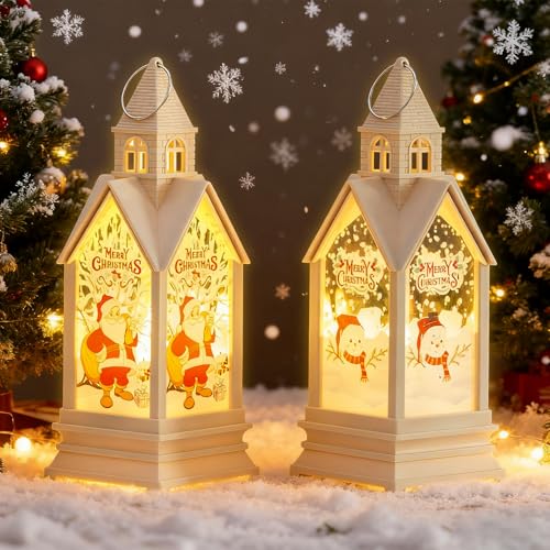 GAROMIA 2 Stück Weihnachtsdeko Laterne Häuser Weihnachtslaterne...