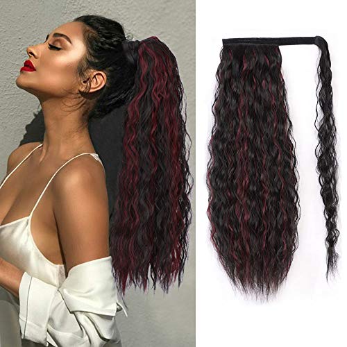 Long Corn Wave Ponytail Extension 22 Inch Synthetic Wrap Around Wavy Ponytail Hairpiece for Women(T1B/118#)