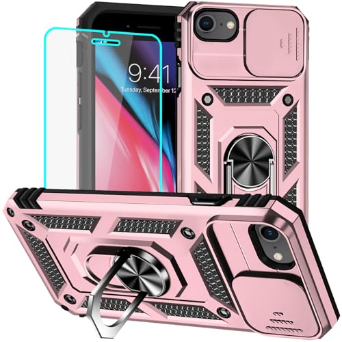 HNHYGETE for iPhone 8/7 Case, iPhone SE Case 2020/2022/3rd with Screen Protector: [Military Grade 20ft. Drop Tested] Ring Shockproof Protective Phone Case for - iPhone 8 (Rose Gold)