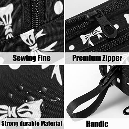 Image of Fustylead Bows Large Pencil Case, Minimalist Portable Stationery Bag Cosmetics Bag with Handle for Middle High College School Office Travel